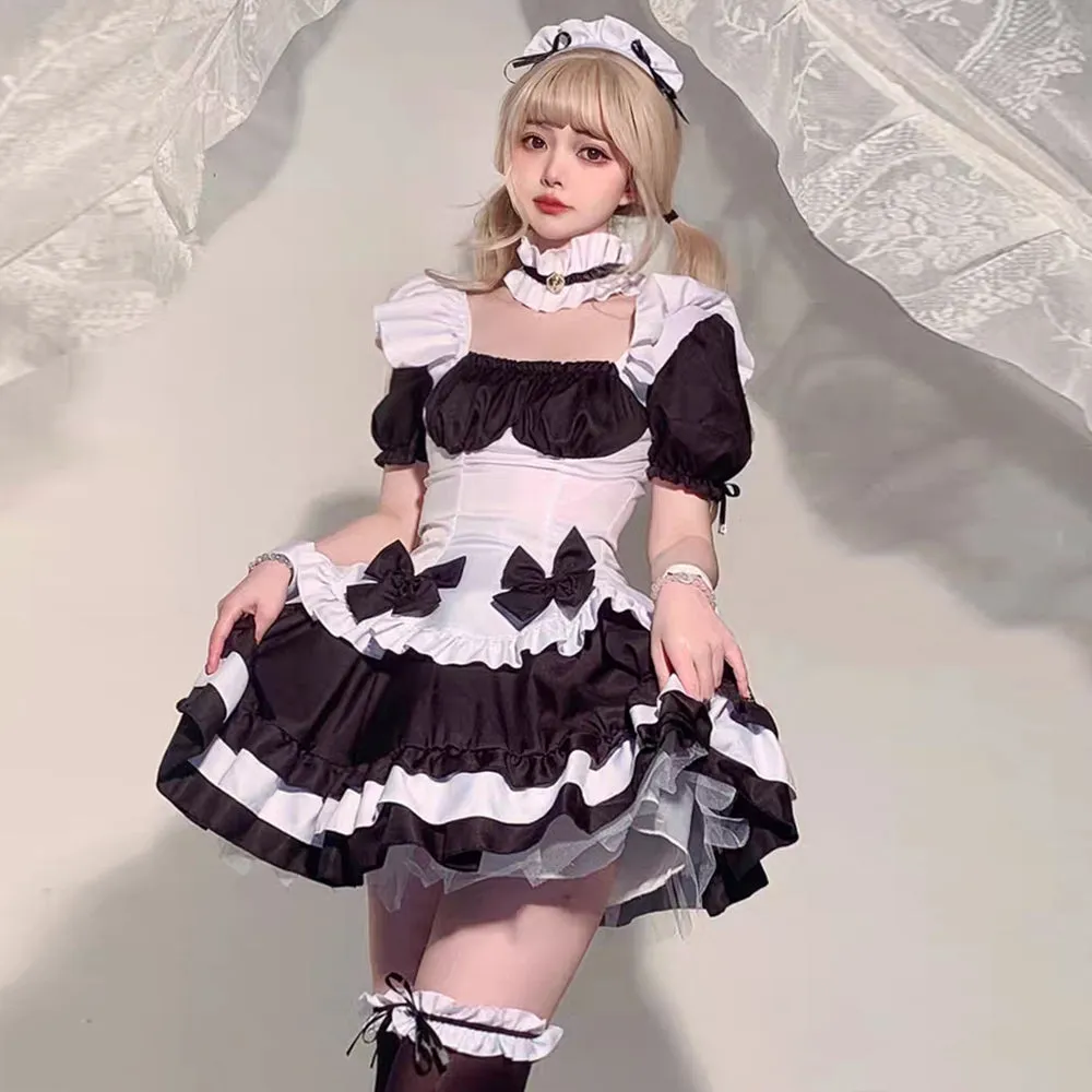 Yomorio Anime Maid Cosplay Costume Gothic Lolita Outfits 7 Pieces Adult Maid Halloween Uniform